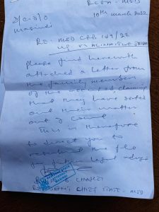 Please find here with atached a letter from the family members of the accused claiming that they have sorted out their matter out of court. This is therefore to direct you resubmit the file for further guidance.